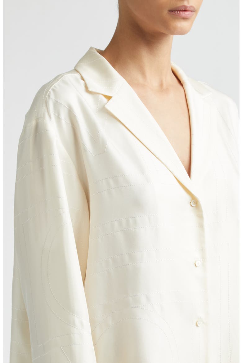 Monogram Embroidered Organic Silk Pajama Top, Alternate, color, CREAM