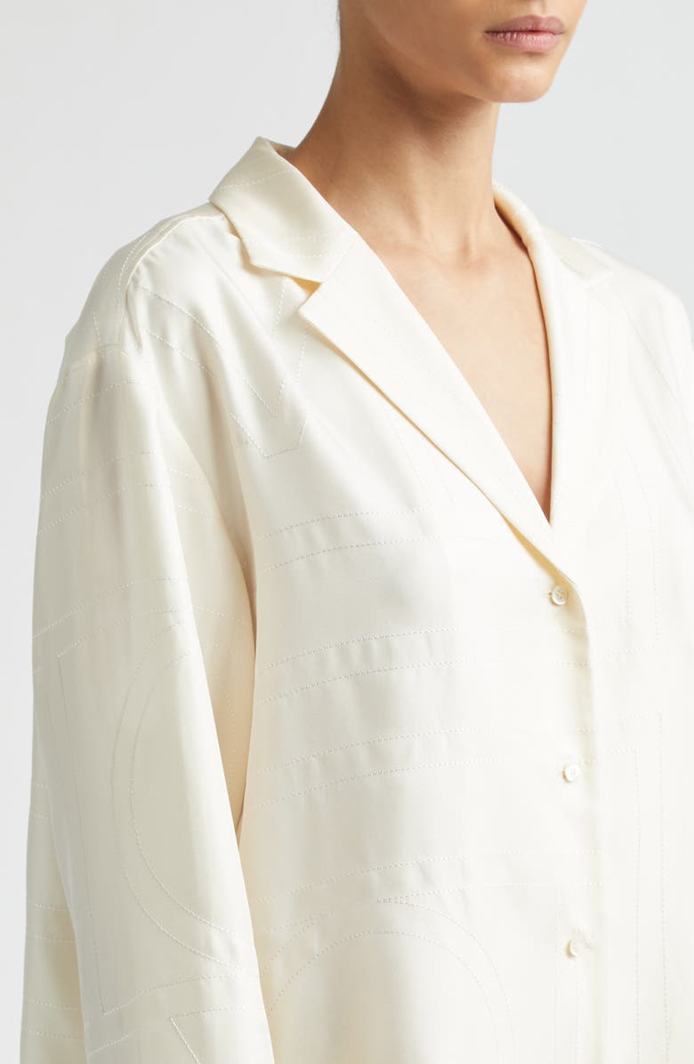TOTEME Monogram Embroidered Organic Silk Pajama Top, Alternate, color, Cream