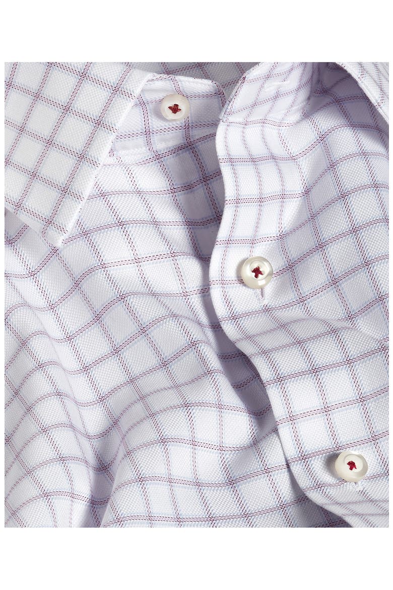 Trim Fit Windowpane Check Dress Shirt, Alternate, color, WHITE/ MERLOT