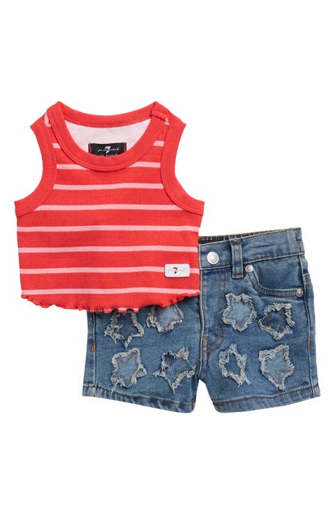 Lettuce Edge Tank & Star Appliqué Shorts Set (Baby)