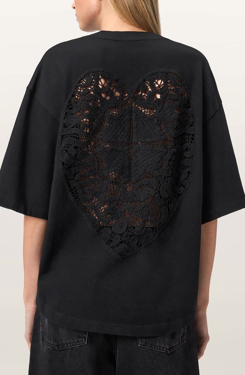 AllSaints Esme Amelie Crochet Heart Back T-Shirt, Alternate, color, Black