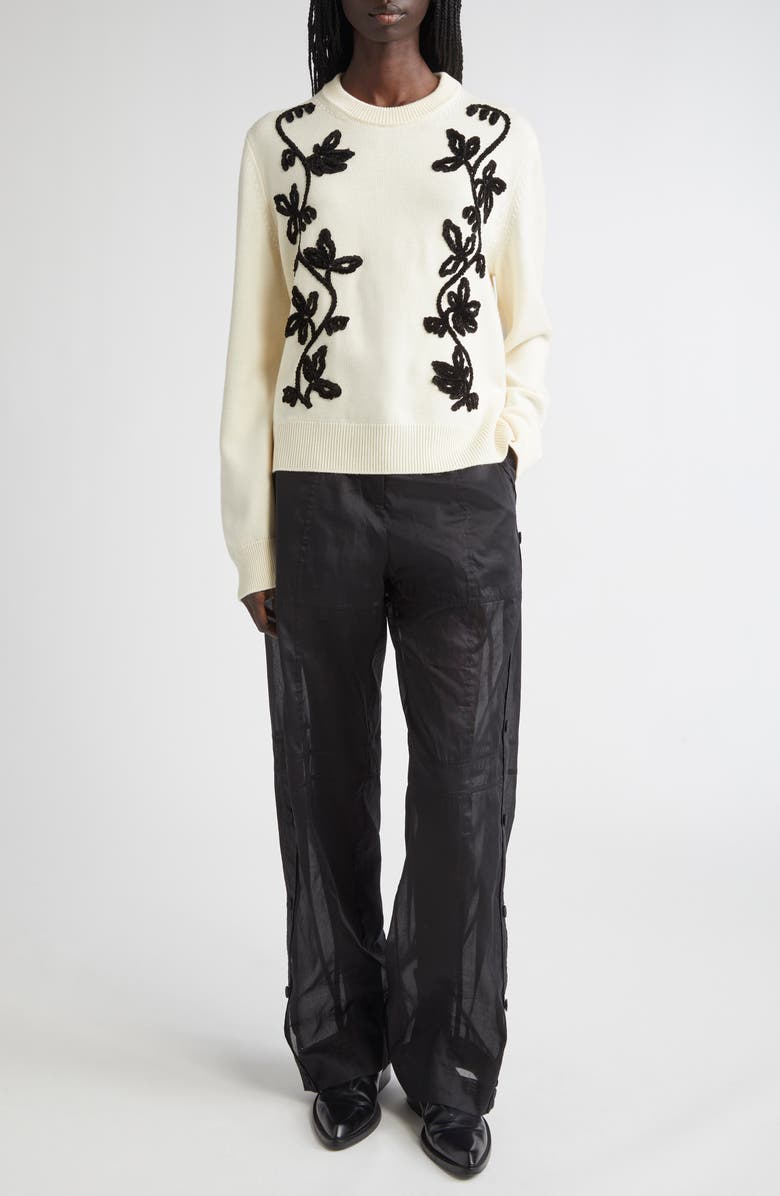 Jil Sander Floral Embroidered Virgin Wool Blend Sweater, Alternate, color, Cloud