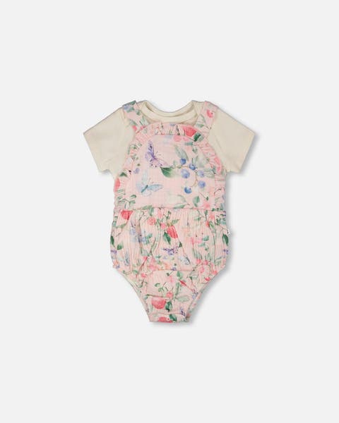 Organic Cotton Jersey Bodysuit and Printed Berries Muslin Overall Set (Baby)