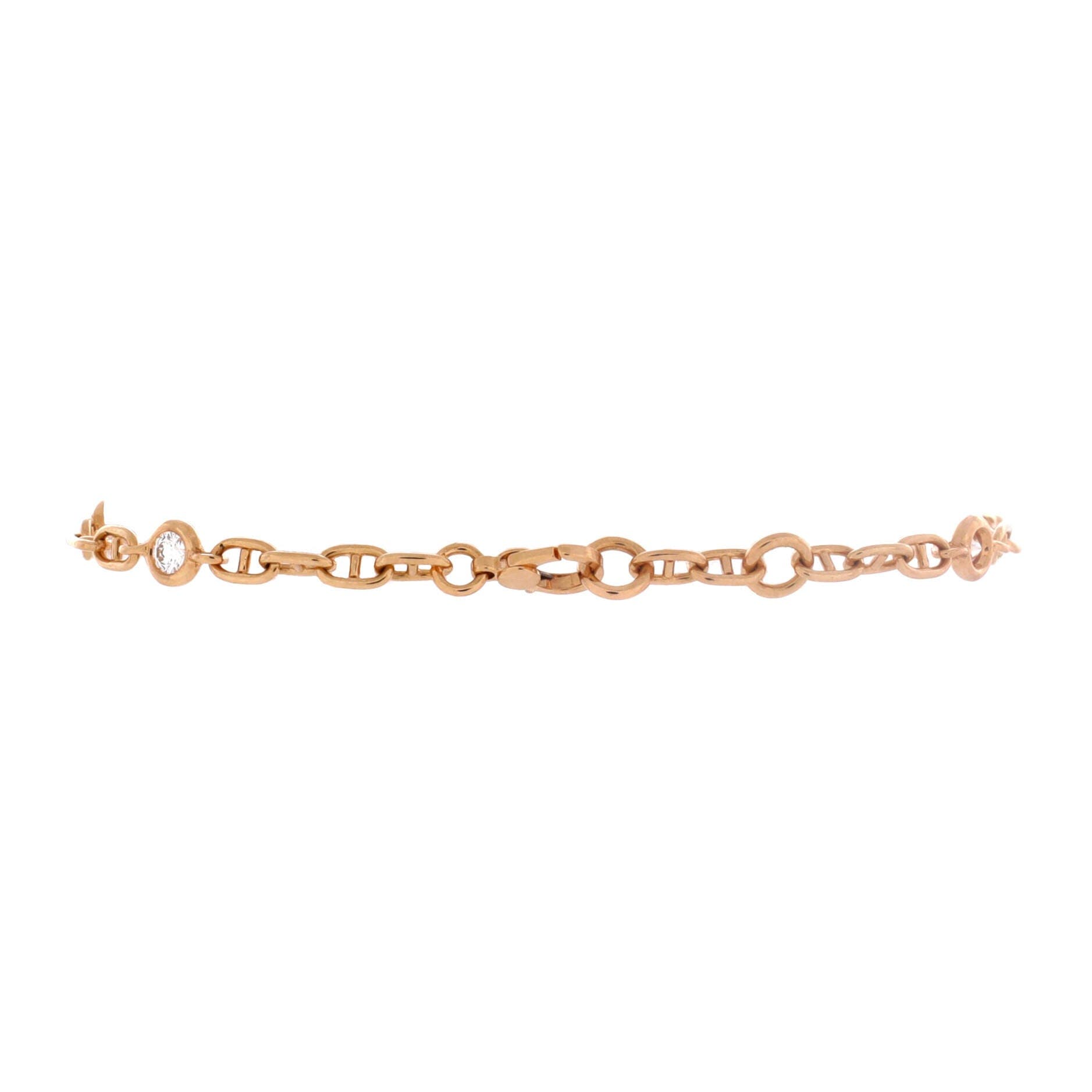 Pre-Owned Hermes Chaine d'Ancre Punk Bracelet 18K Rose Gold with Pave Diamonds Medium, Alternate, color, Rose Gold