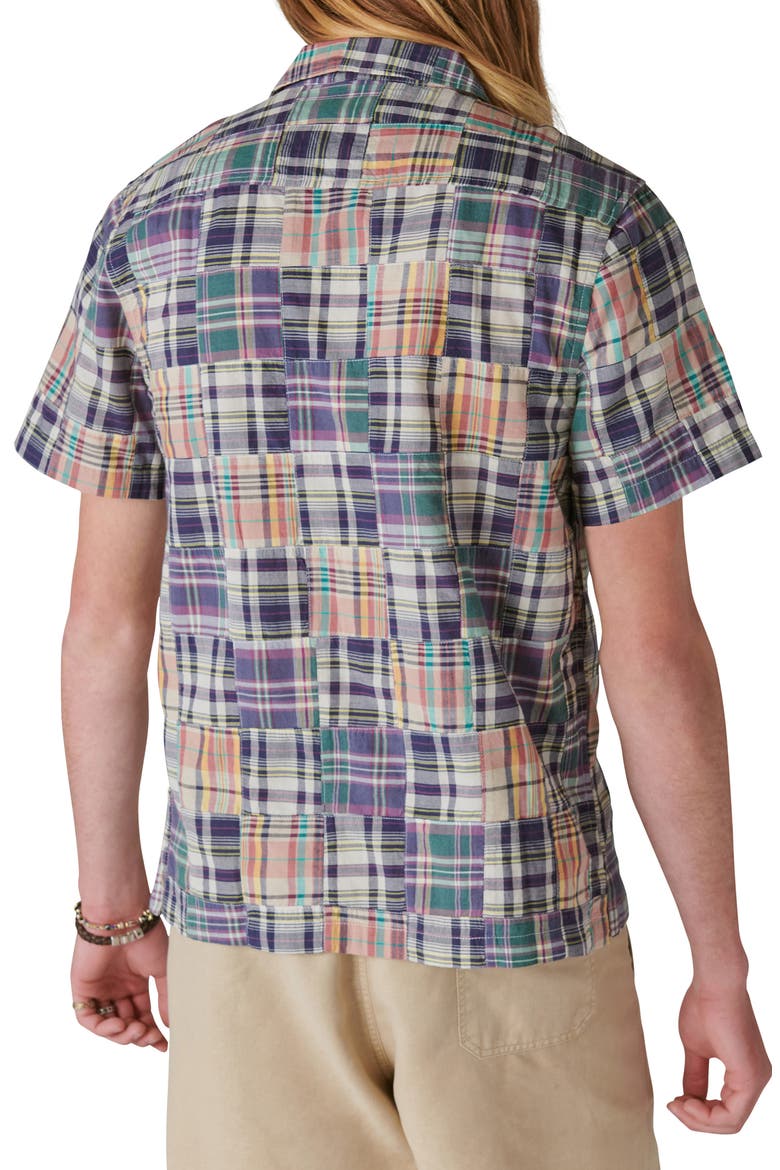 Patchwork Short Sleeve Button-Up Shirt, Alternate, color, BLUE MULTI