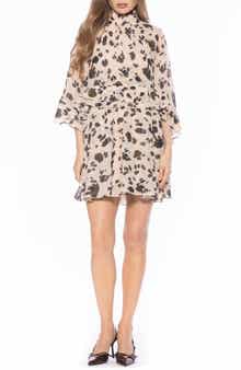 Vespera Cape Sleeve Chiffon Trapeze Minidress