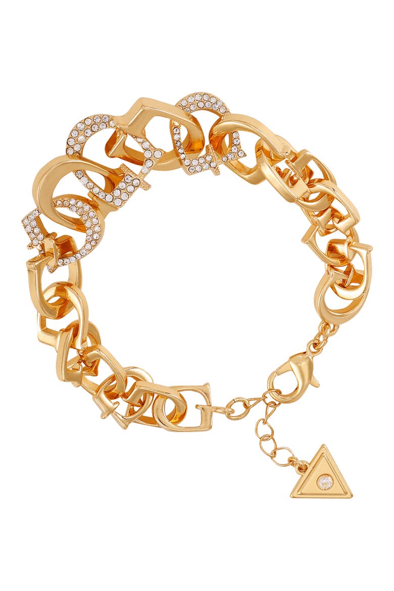 Pavé Crystal 'G' Chain Bracelet, Main, color, GOLD TONE