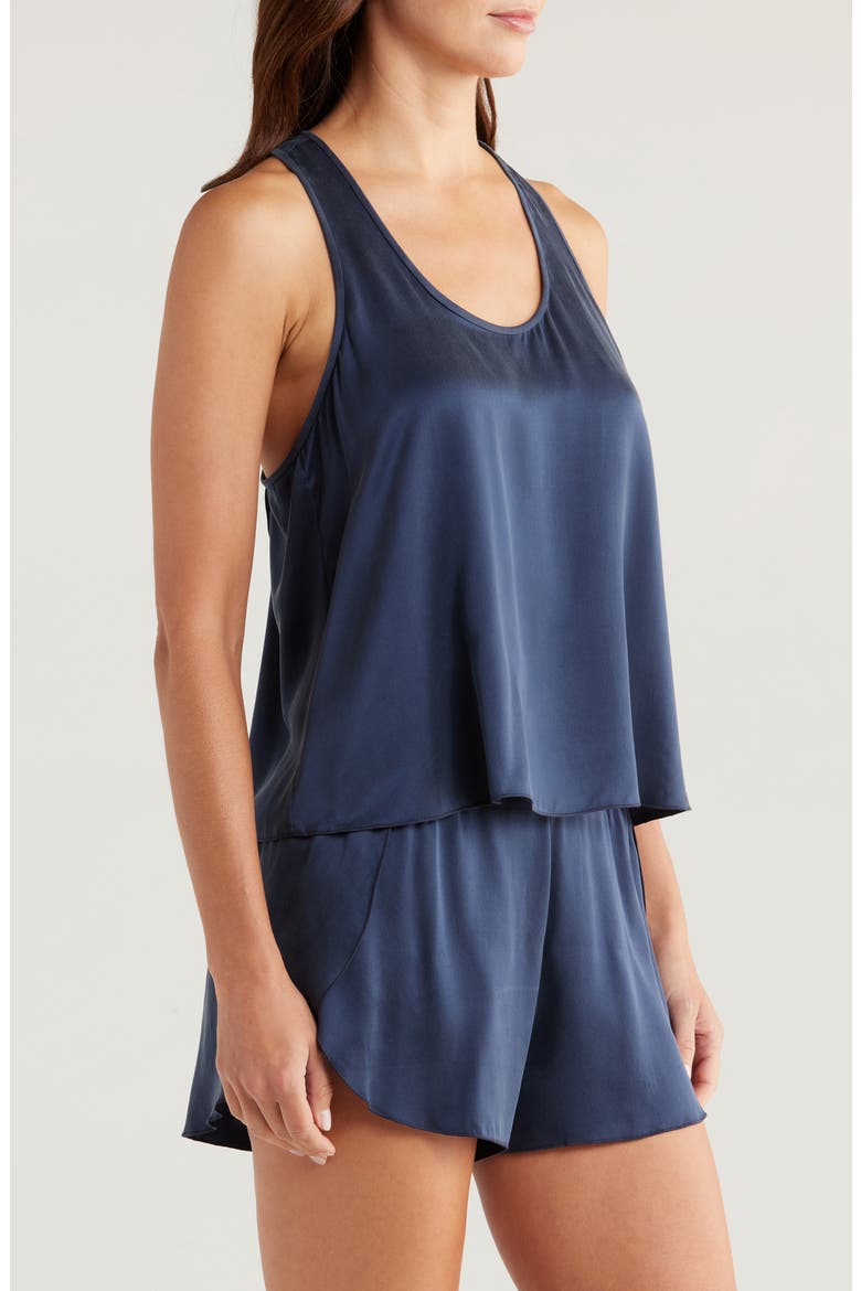 Racerback Washable Silk Short Pajamas, Alternate, color, DEEP BLUE
