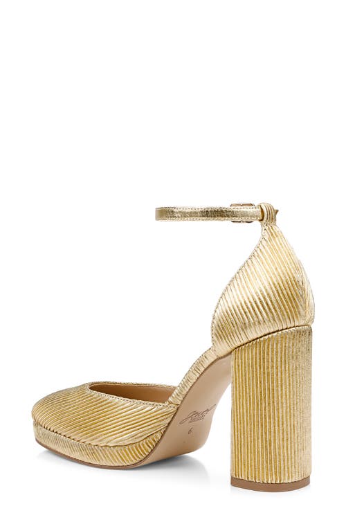 Jewel Badgley Mischka Stephanie Ankle Strap Platform Pump In Gold Fabric