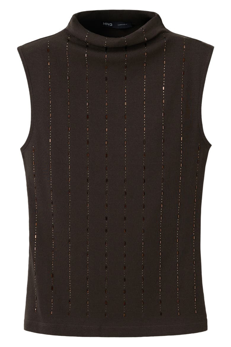 Sleeveless Crystal Embellished Mock Neck Top, Main, color, CHOCOLATE