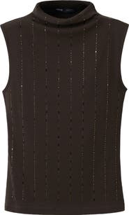 MANGO Sleeveless Crystal Embellished Mock Neck Top