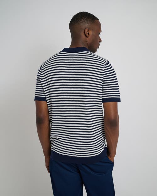 Onia Cotton Textured Knit Polo In Deep Navy/white