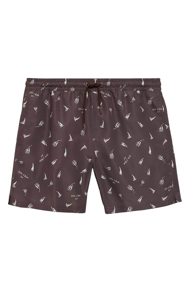 MANGO Sailboat Print Swim Trunks, Alternate, color, Brown