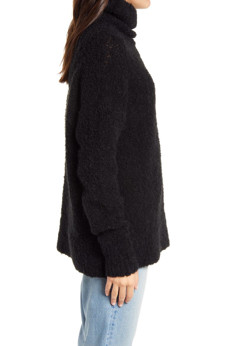 Bouclé Funnel Neck Pullover, Alternate, color, BLACK