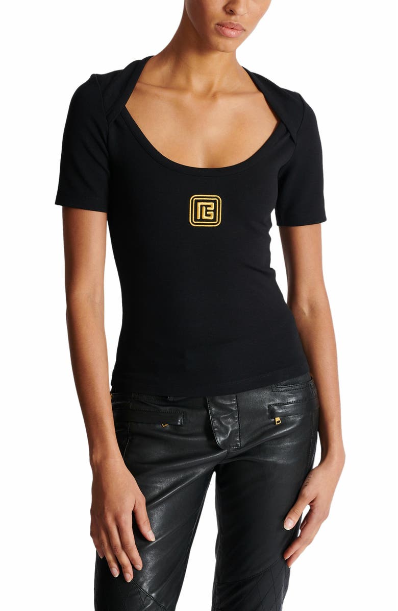 Balmain T-Shirt With Pb Logo, Alternate, color, 