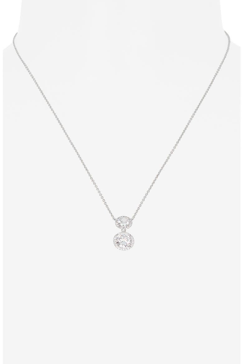 Cubic Zirconia Halo Pendant Necklace, Alternate, color, RHODIUM/ CUBIC ZIRCONIA