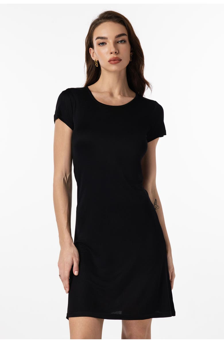 SILKSILKY Silk Knitted Short Sleeve Round Neck Short Nightgown, Main, color,