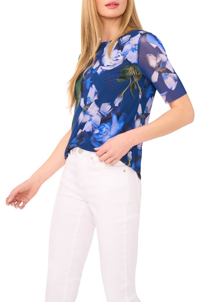 Ted Baker Floral Mesh Top, Alternate, color, Classic Navy