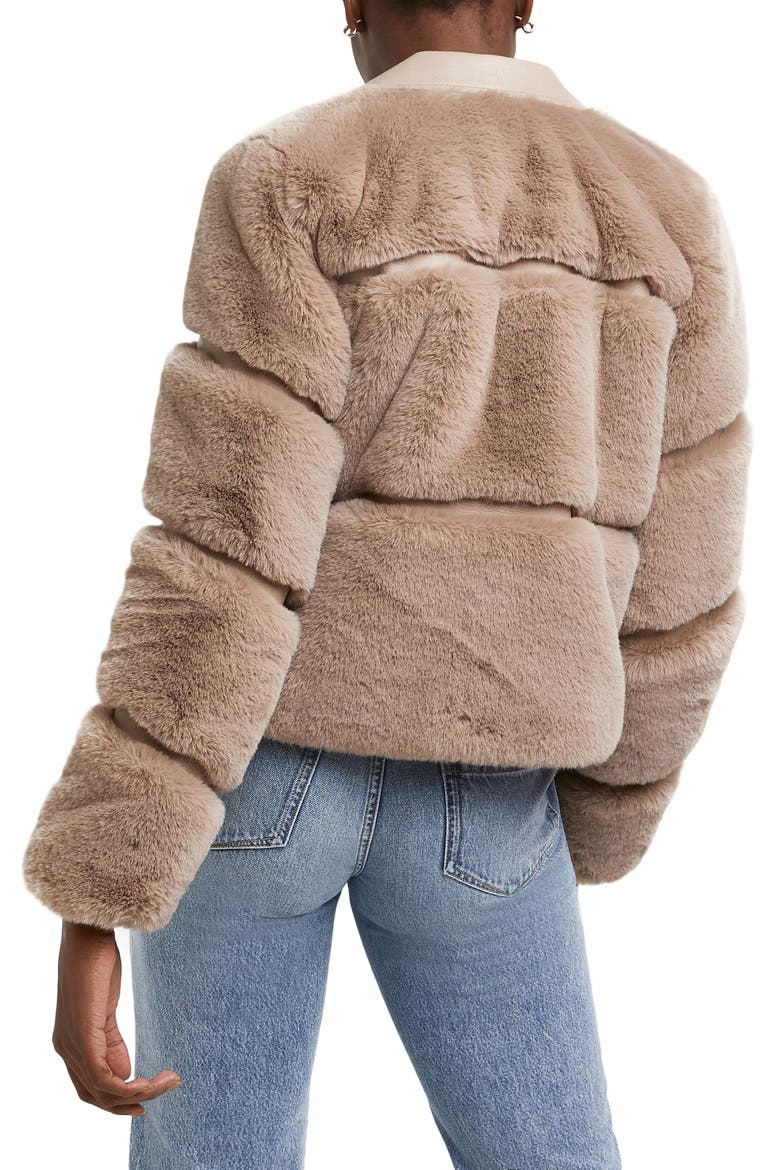 Faux Fur & Faux Leather Moto Jacket, Alternate, color, MED PINK