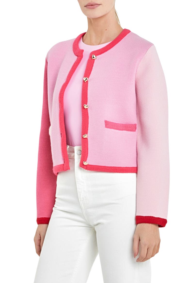 Colorblock Heart Button Cardigan, Alternate, color, PINK MULTI