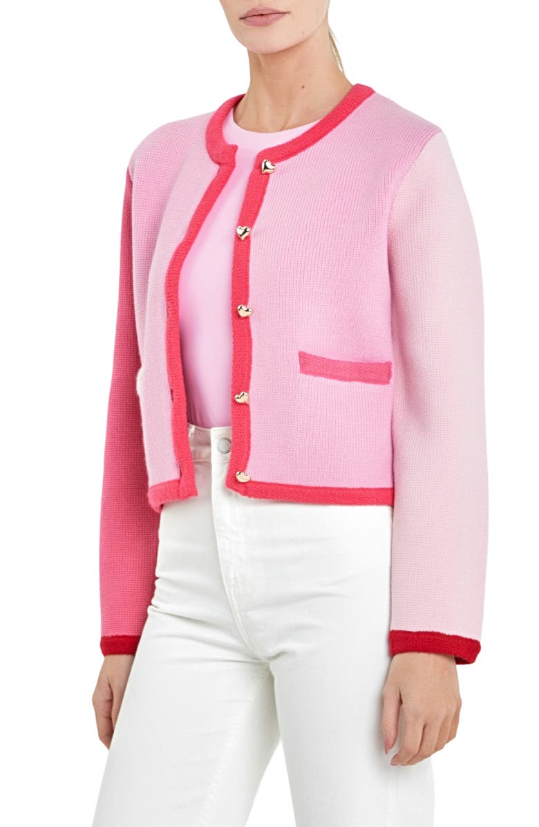 English Factory Colorblock Heart Button Cardigan, Alternate, color, 