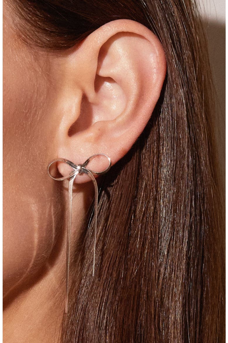 Herringbone Bow Earrings, Alternate, color, White Vermeil