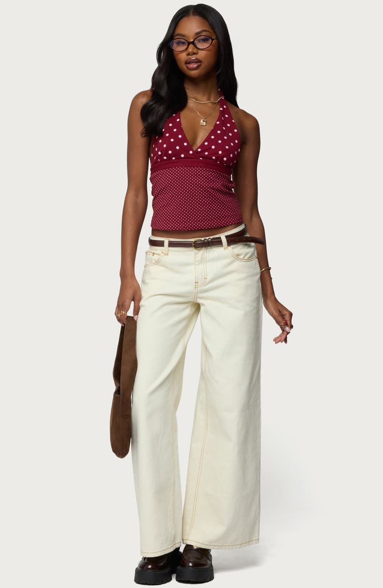 EDIKTED Ginny Mixed Polka Dot Halter Top, Alternate, color, Burgundy