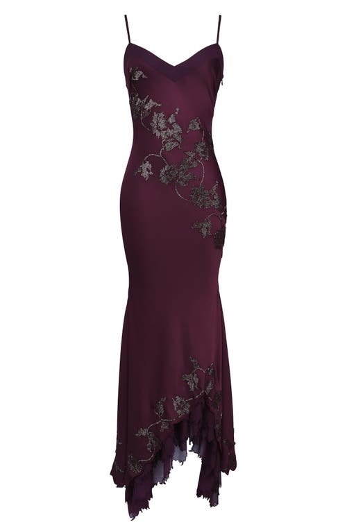 House Of Cb Anastelle Embellished Satin Mermaid Gown In Purple
