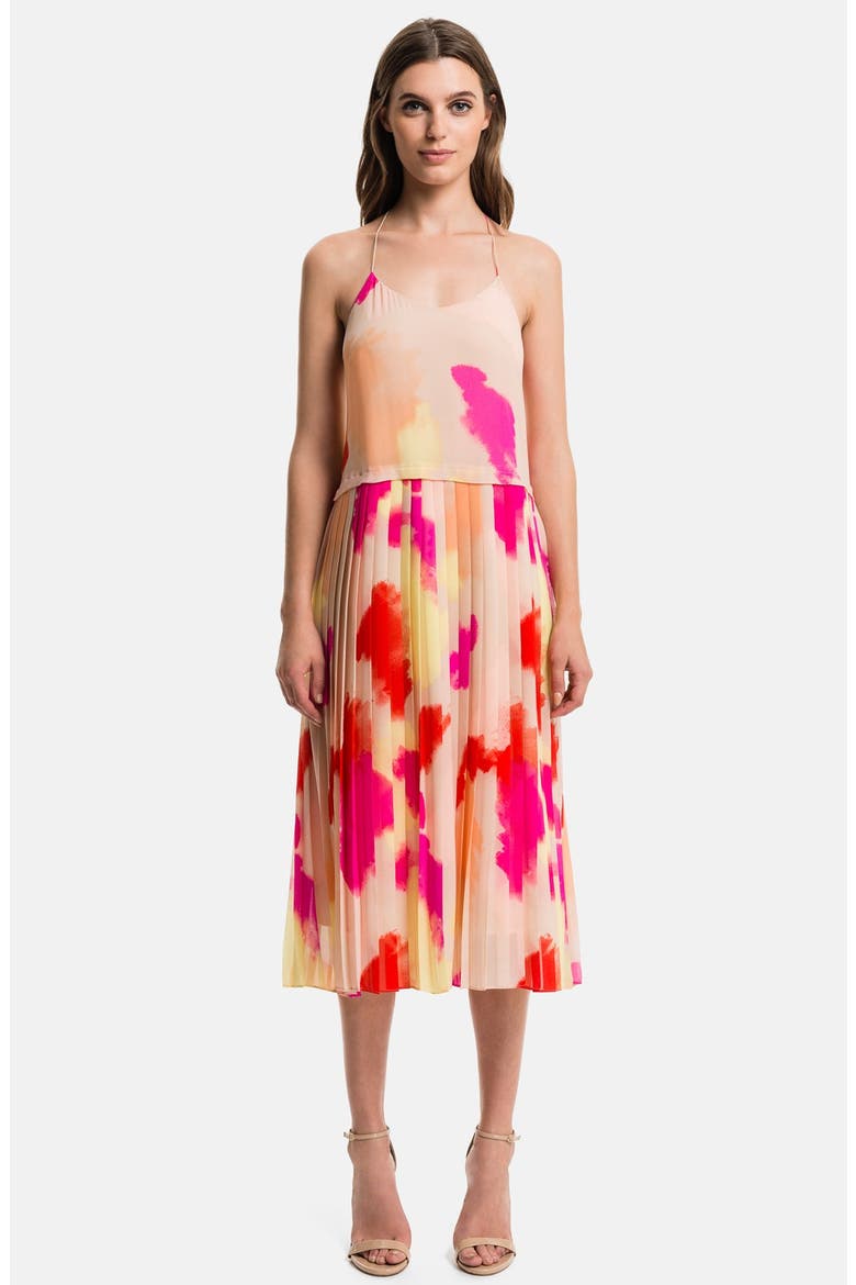 Pleated Overlay Dress, Main, color, SAND