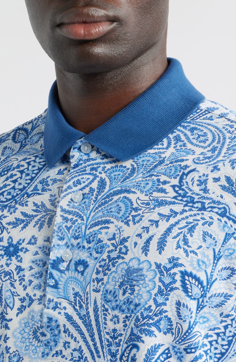 Etro Roma Cotton Piqué Polo, Alternate, color, Stampa F.do Bianco