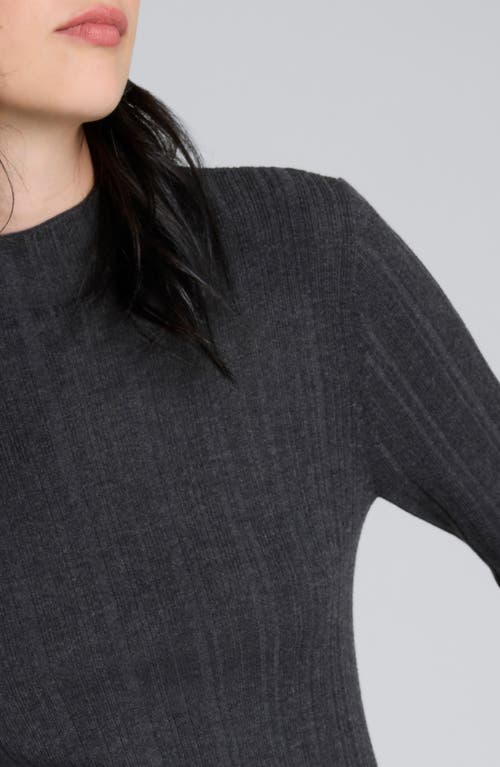 Kenneth Cole Long Sleeve Mock Neck Variegated Rib Top In Black