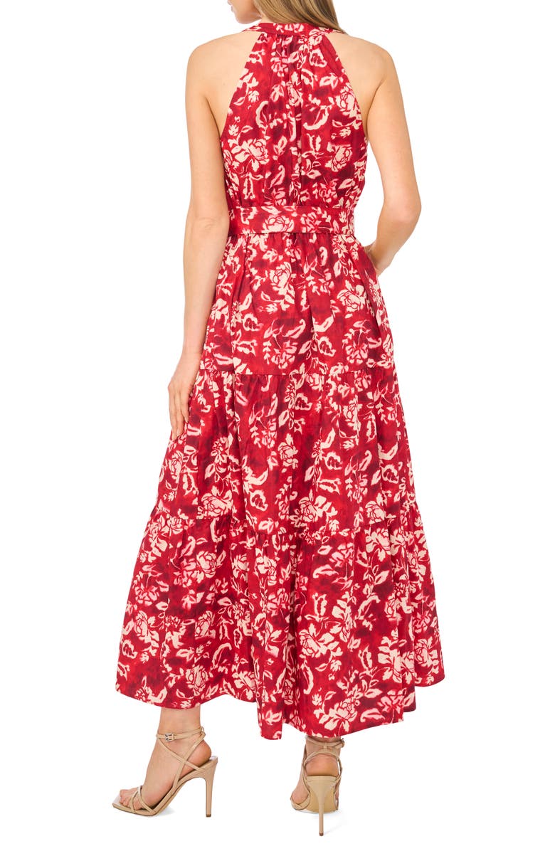 Halogen<sup>®</sup> Floral Sleeveless Tiered Cotton Maxi Dress, Alternate, color, Lava Red