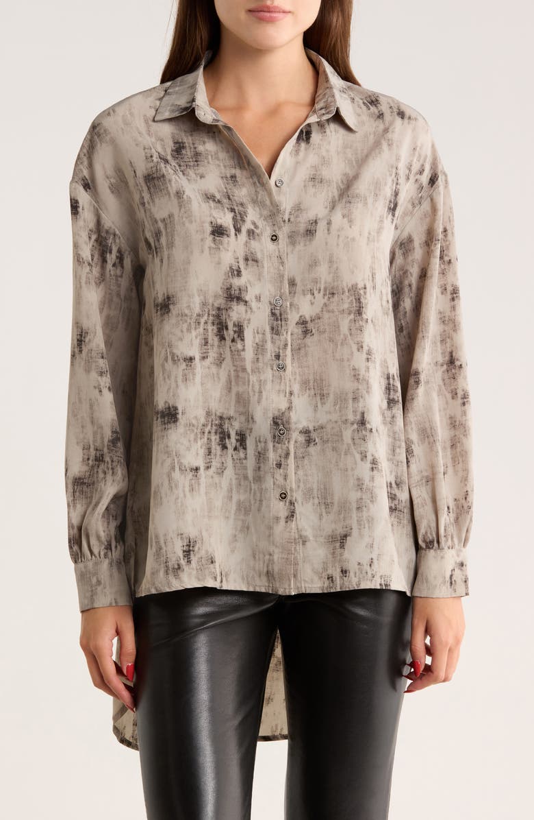 PATRIZIA LUCA High-Low Hem Button-Down Shirt, Main, color, Grey