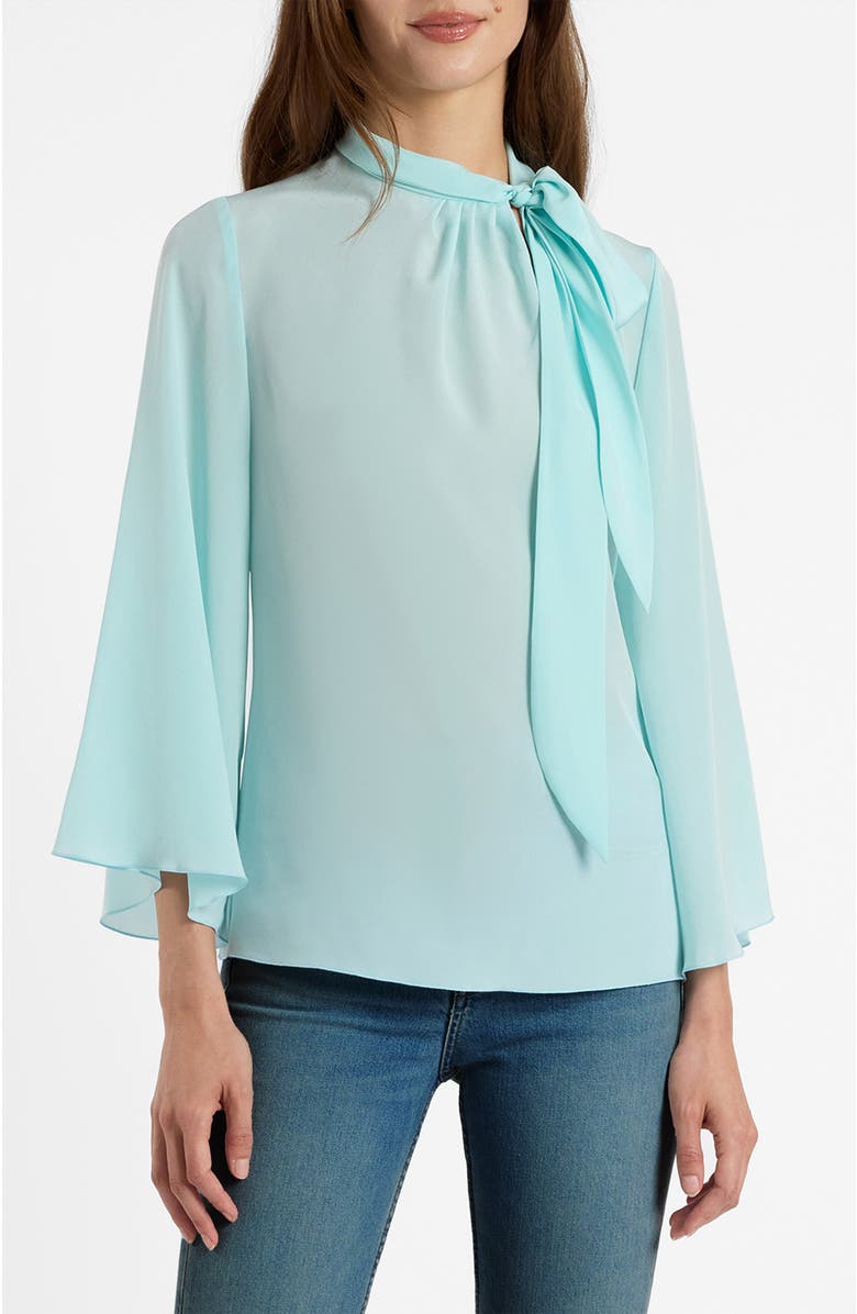 Santorelli Lena Tie Neck Blouse in Silk Crepe De Chine, Main, color, Sky Blue