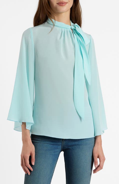 Lena Tie Neck Blouse in Silk Crepe De Chine