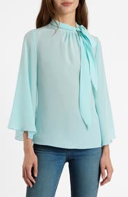 Santorelli Lena Tie Neck Blouse in Silk Crepe De Chine