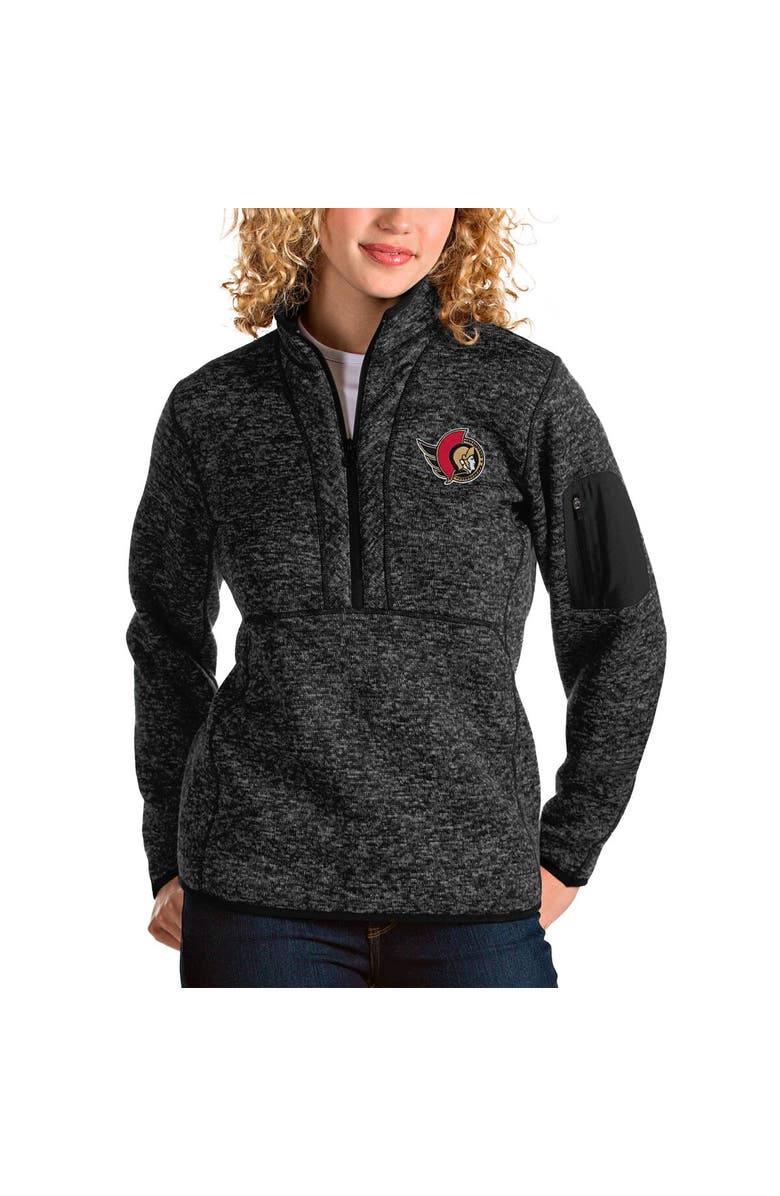 ANTIGUA Women's Antigua Heather Black Ottawa Senators Fortune Half-Zip Sweatshirt, Main, color, 