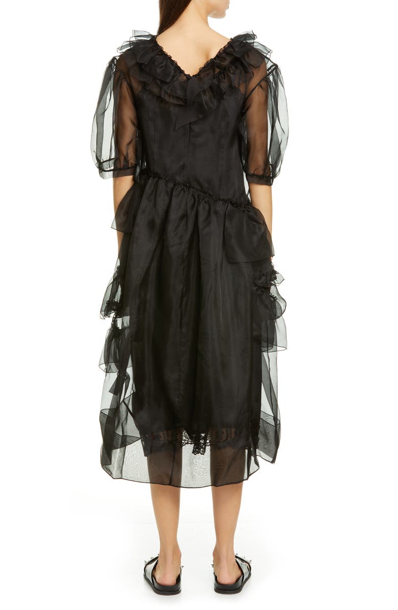 Simone Rocha Asymmetrical Ruffle Silk Organza Midi Dress, Alternate, color, 