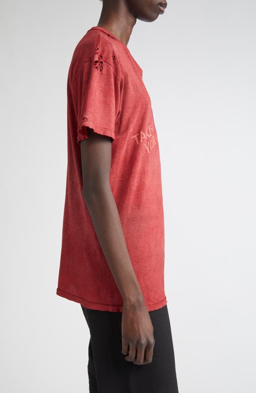 Emily Dawn Long Take Off Your Clothes Distressed Graphic T-shirt In Red