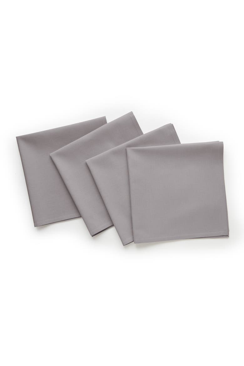 Cotton Linen Plain Dinner Napkins Set of 4, 20 x 20" - Dru, Main, color, Light Grey
