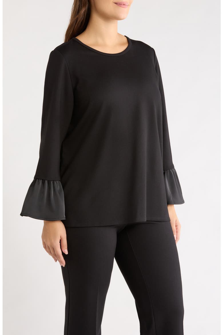 Ruffle Cuff Round Neck Top, Alternate, color, ANNE BLACK
