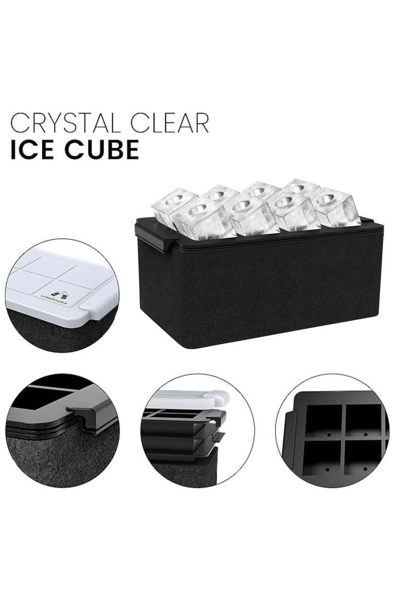 Crystal Clear Ice Cube Mold With Garnish Holder - Eight 2" Square Ice Cubes, Alternate, color, Clear