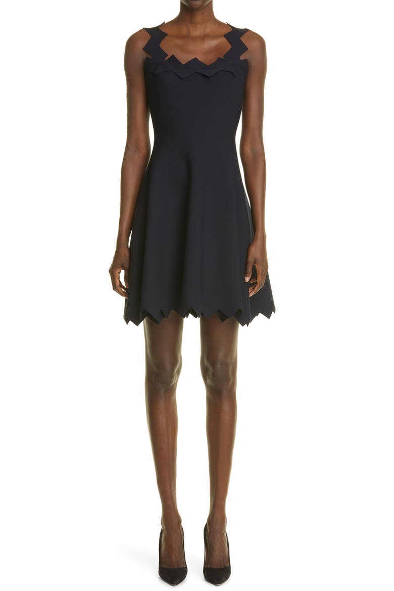 Zigzag Trim Fit & Flare Dress, Main, color, NAVY