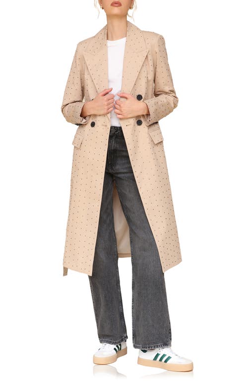Avec Les Filles Rhinestone Trench Coat In Khaki Studded