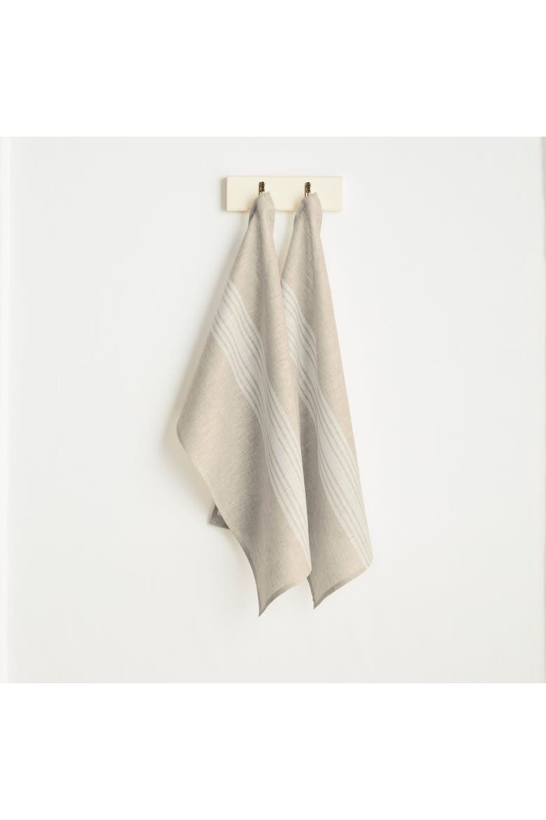 Linen Kitchen Towels Set of 2, 17 x 26" - Farmhouse, Main, color, White and Natural