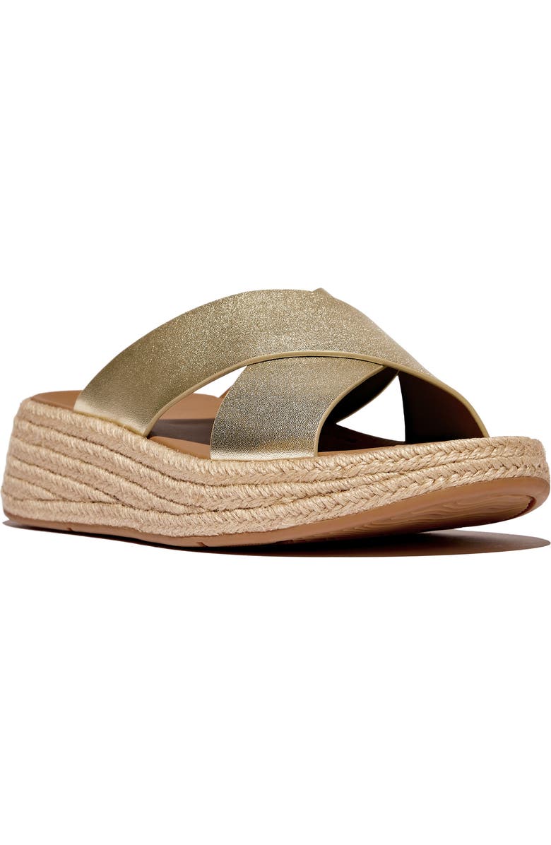 FitFlop F-Mode Espadrille Platform Slide Sandal, Main, color, Platino