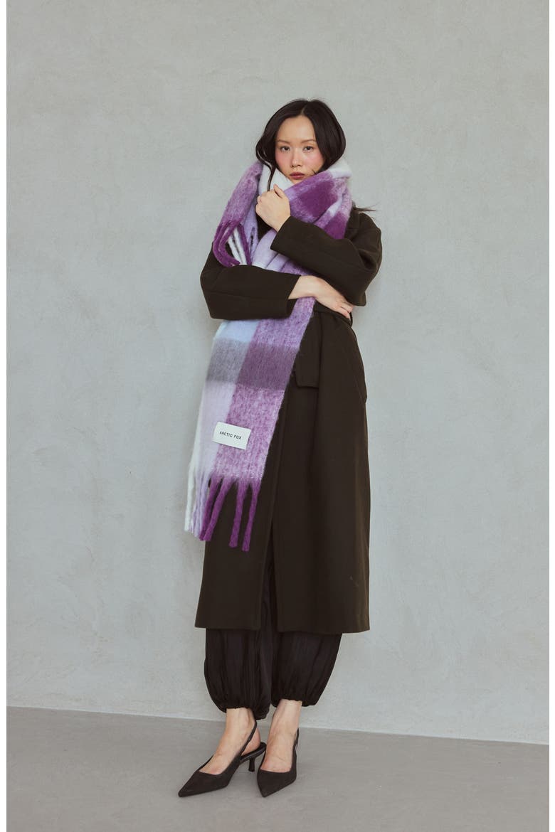 The Reykjavik Check Fringe Scarf, Alternate, color, WILD LILAC