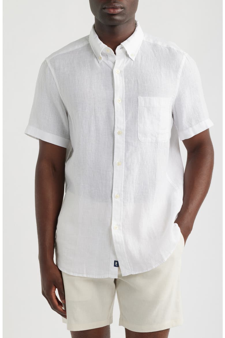 Surfside Solid Short Sleeve Linen Button-Down Shirt, Main, color, LINEN WHITE CAP