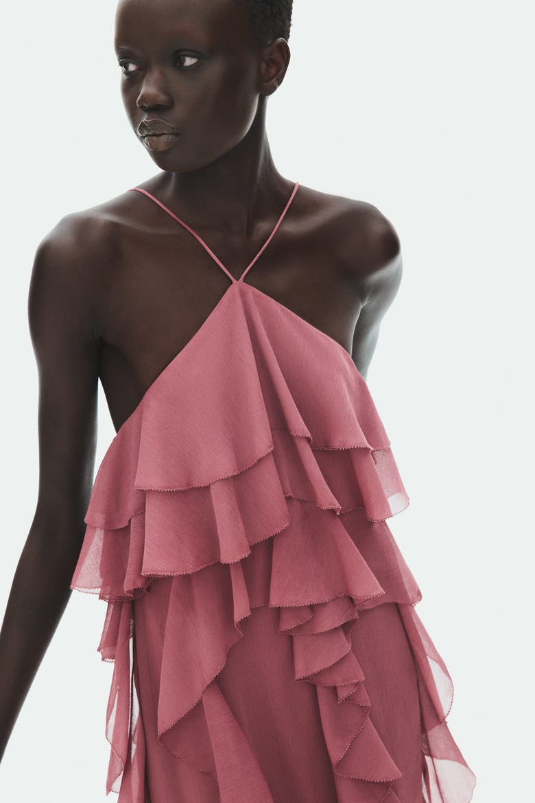 Flounced Chiffon Dress, Alternate, color, Dark dusty pink