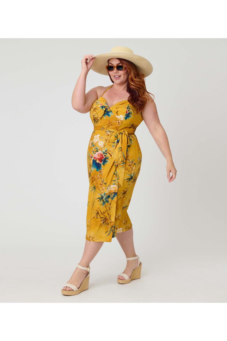 Plus Size Leilani Sleeveless Sarong Dress, Alternate, color, Yellow Floral Print